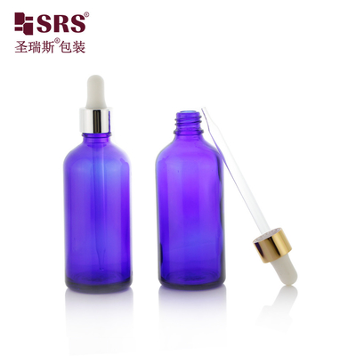 China Big Size Perfume Round Boston Shape Blue Glass Dropper Bottle 100ml supplier